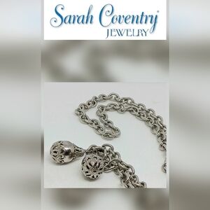 Sarah Coventry 44 Inch Silver Toned Chain Lariat Chain With Design Ball Accents